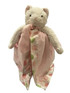 Bearington Baby Cat Lovey 14" Pink Polka Dot White Plush Kitty Satin Blanket - Picture 1 of 6