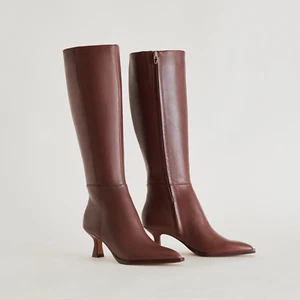 New Dolce Vita Women’s Brown Leather riding Boots 7.5 kitten heels western shoe - Picture 1 of 8