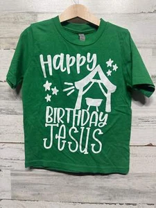 Preowned Size 4-5 XS Next Level Youth Happy Birthday Jesus Green T-Shirt - Very - Picture 1 of 2