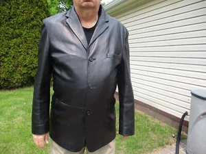 Mans black 3 button leather blazer jacket,sport coat  size 46 or XL,Macys Alfani - Picture 1 of 2
