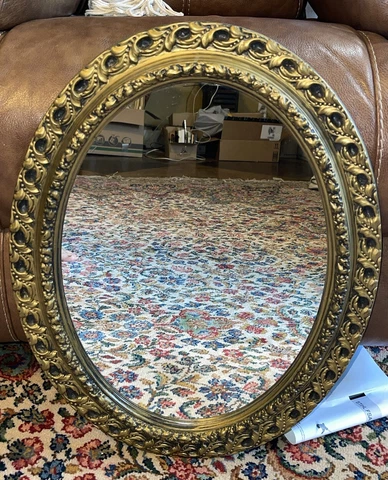 Vintage Ornate Gold Hollywood Regency Accent Oval Mirror  24" x 18" Pretty! Cover