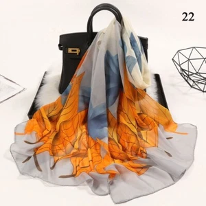 Lady Fashion Orange Multi Blue Silky Feel Scarf w/color Florals. Size 20" x 64" - Picture 1 of 1