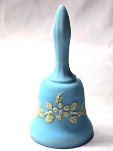 Vintage WESTMORELAND 5.25" Glass Bell Hand Painted BEADED BOUQUET ON PASTEL BLUE - Picture 1 of 6