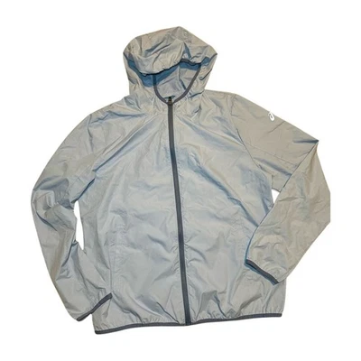 ASICS женщин Packable ветровка полный молнии куртка с капюшоном синий легкий большой  - Изображение 1 из 4