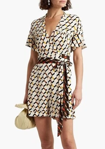 Diane von Furstenberg DVF Bella Printed Tie Waist Wrap Romper Playsuit Size 4 - Picture 1 of 9