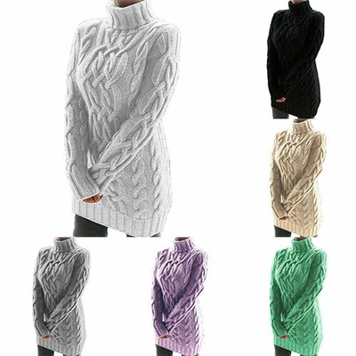 Vestido de inverno feminino longo suéter casual pulôver malha quente feminino jumper - Imagem 1 de 4