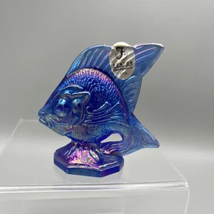 SCHÖNE VINTAGE FENTON blau schillernde Sonnenfisch Kunst Glasfigur mit Etikett 2,75" H - Bild 1 von 6