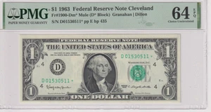 Fr 1900-Dm* MULE STAR 1963 $1 FRN D01530511* bp 435 PMG 64EPQ CLEVELAND GREEN - Picture 1 of 2