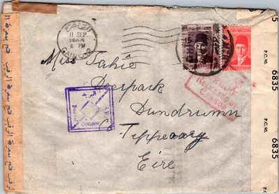 EGYPT 1940'S POSTAL TRIPPLE CENSORED AIRMAIL COVER ADDR IRELAND & POSTMARK CAIRO - Image 1 of 2
