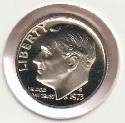 Rare US Roosevelt Dime 1973s Frosty Mirror Picked From Proof Set Collection Coin - Image 1 of 2