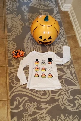 Candy Corn Cute 4T White Long Sleeve T-shirt pops of orange yellow and black - Image 1 of 3