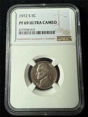 1972 S JEFFERSON NICKEL 5C PF69 ULTRA CAMEO NGC UCAM PR69 DCAM TOP POP SKU 3720 - Image 1 of 2