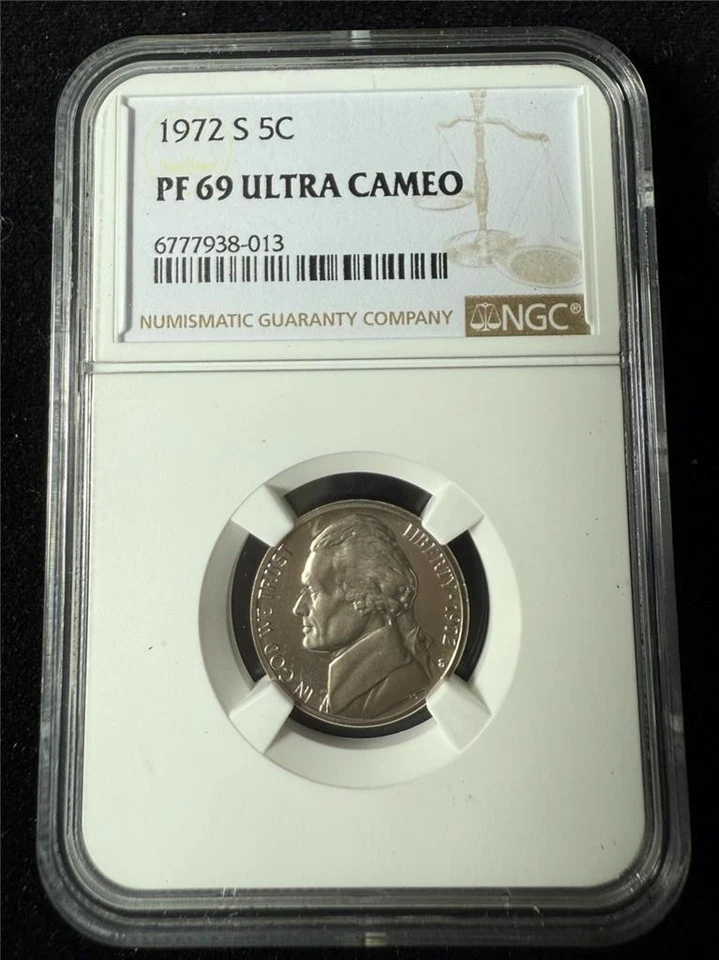 1972 S JEFFERSON NICKEL 5C PF69 ULTRA CAMEO NGC UCAM PR69 DCAM TOP POP SKU 3720 - Image 1 of 2