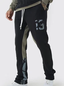 Boohoo Man Men's Tall Slim Fit Camo Gusset Sweatpants Black Size S NWT - Picture 1 of 5