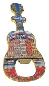 Hard Rock Cafe Amsterdam Flaschenöffner Gitarre Magnet 2020 bunte Gebäude - Bild 1 von 3