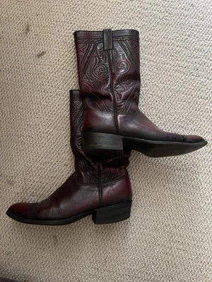 Vintage 1980s Lucchese Cowboy Boots Men’s 10 – Wine Leather – Handmade USA - Image 1 of 4