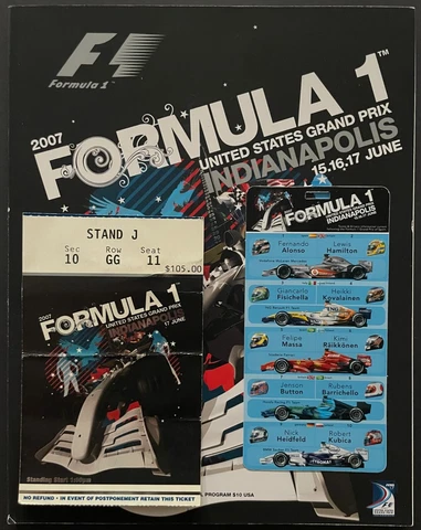 2007 Indianapolis Speedway US Grand Prix Ticket + Program Lewis Hamilton Wins Cover