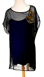 Vinatage black 100% Sheer Silk Chiffon Mini Dress + Slip - Picture 1 of 10