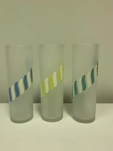 Set of 3 MCM Vintage Libbey Frosted Striped Highball Drinking Glasses 7" - Picture 1 of 1