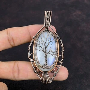 Rainbow Moonstone Copper Valentine Gift Wire Wrapped Tree Of Life Pendant 3.31" - Picture 1 of 7