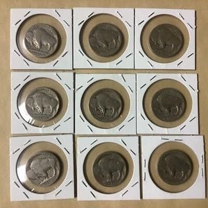 (Lote de 9) Sin/Fecha Parcial BUFFALO NICKEL Reverso EE. UU. Acuñado de 1913-1938 - Imagen 1 de 6