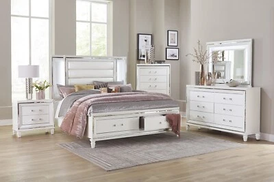 NEW Modern White LED Queen King 5PC Bedroom Set w/ Footboard Storage Bed/D/M/N/C - Image 1 of 4