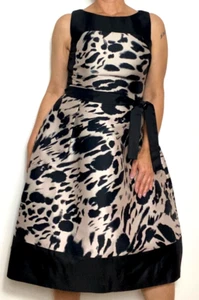 Coast dress UK 12 black beige A line belt 681 - Picture 1 of 8