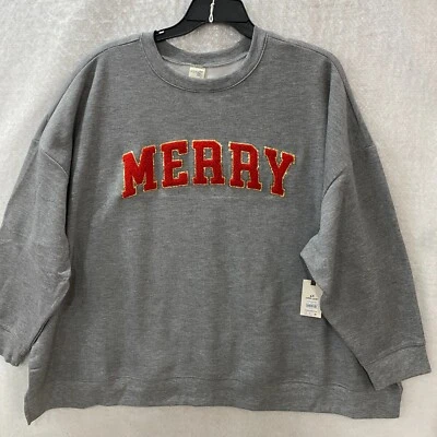 Moletom de Natal feminino Terra & Sky Merry 4X cinza lã manga longa - Imagem 1 de 4