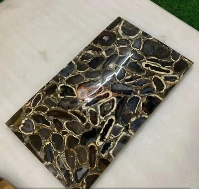 Black Agate Center Sofa Dining Table, Agate Top Table, Agate Cafetria Table Deco - Image 1 of 3