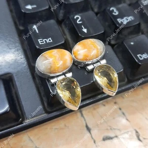 Orecchini a perno argento sterling 925 pietra preziosa citrino diaspro bombi gioielli - Foto 1 di 6
