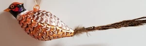 Mark Roberts Mercury Glass Pheasant Bird Ornament w/Real Tail Feather Set Of 2 - Picture 1 of 14