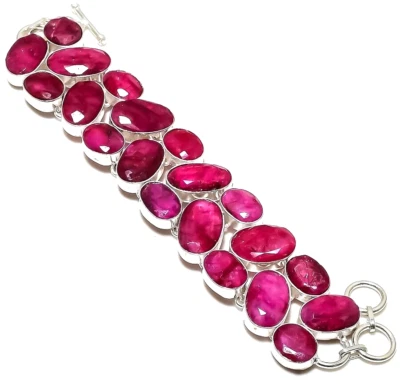 Ruby (Lab-Created) Gemstone 925 Sterling Silver Handmade Jewelry Bracelet 8" - Image 1 of 4