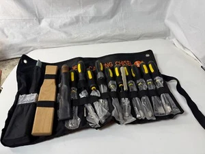 Set di scalpelli per intaglio legno 16 pezzi con borsa arrotolabile in tela e manici per una facile presa - Foto 1 di 6