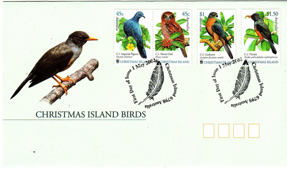 2002 FDC Christmas Island. Birds. "Feather" postmark. - Image 1 of 1