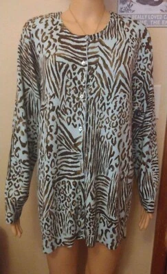 Woman's Size 1X(18-20) Maggie Barnes Animal Print Long Sleeve Sweater Cardigan - Image 1 of 4