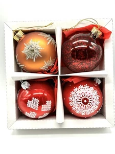 Dagmara polnische Handarbeit Glas Weihnachtsschmuck rot orange weiß Glitzer Kugeln - Bild 1 von 10