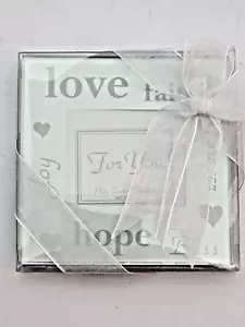4 Glass Coasters-Room For a Picture in Each Frame. Says Love, Hope, Faith, Bliss - Picture 1 of 2