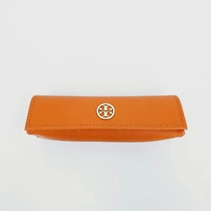 Estuche para Gafas Tory Burch Naranja Cuero Saffiano Dorado Metal Logo Diseñador Elegante - Imagen 1 de 8
