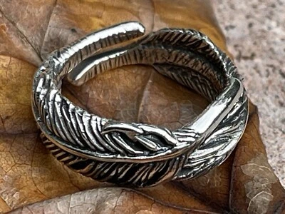 ANILLO PLATA ESTERLINA 925 estilo pluma nativo americano unisex talla 8 nuevo en caja de regalo Foto 1 de 4