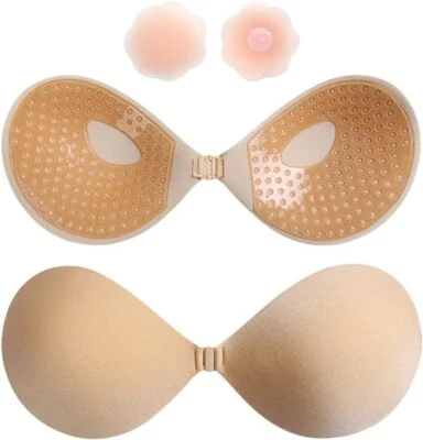 Adhesive Bra Silicone Sticky Bra Strapless Reusable  1 Beige.  NEW - Image 1 of 4