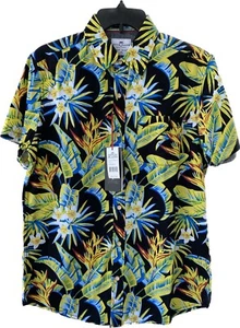 Ditch Plains hawaiianisches Herrenhemd schwarz mehrfarbig Blumenmuster kurzärmelig M neu - Bild 1 von 12