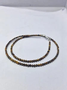 Collar 24" Cuerda 3MM Cuentas de Tigre Ojo Piedras Preciosas Hecho En 925 Fino - Imagen 1 de 11