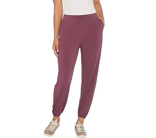Lisa Rinna Collection Knit Cropped Jogger Pants-Plum Wine-XXS-NEW-A341719 - Image 1 of 1