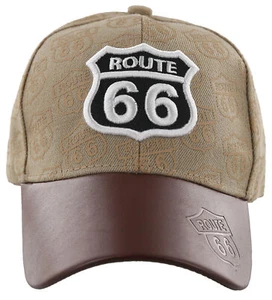 NEW! US ROUTE 66 THE MOTHER ROAD USA FAUX LEATHER BALL CAP HAT TAN - Picture 1 of 4