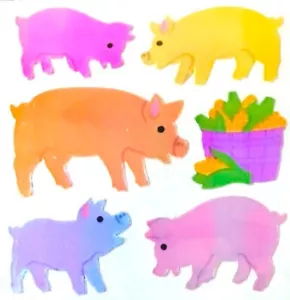 Sandylion Stickers **VINTAGE** Pearly MOP PIG FAMILY, PIGS - Picture 1 of 1