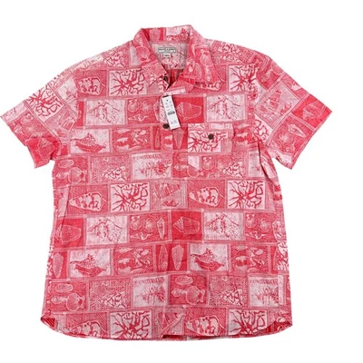 Wallace & Barnes Popover Shirt Red Seashell Print Short Sleeve Button Up Size L - Image 1 of 4