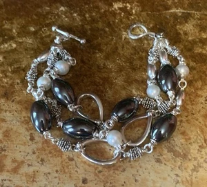 Michael Dawkins Bracelet Sterling Silver, Hematite and Pearl Multi Strand - Picture 1 of 9