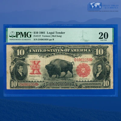Fr.117 1901 $10 Ten Dollars "BISON" Legal Tender Note, PMG VF 20 #61058 - Image 1 of 3