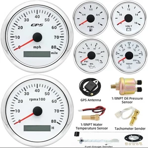 6 Gauge Set with Sensor 85mm Car GPS Speedometer 120MPH&Tacho Fuel Oil Temp Volt - Foto 1 di 23