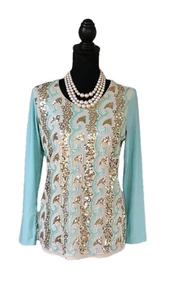 Top Alfredo Pauly taglia S maglia turchese acqua bianco sporco maglia oro perline 36 - Foto 1 di 5